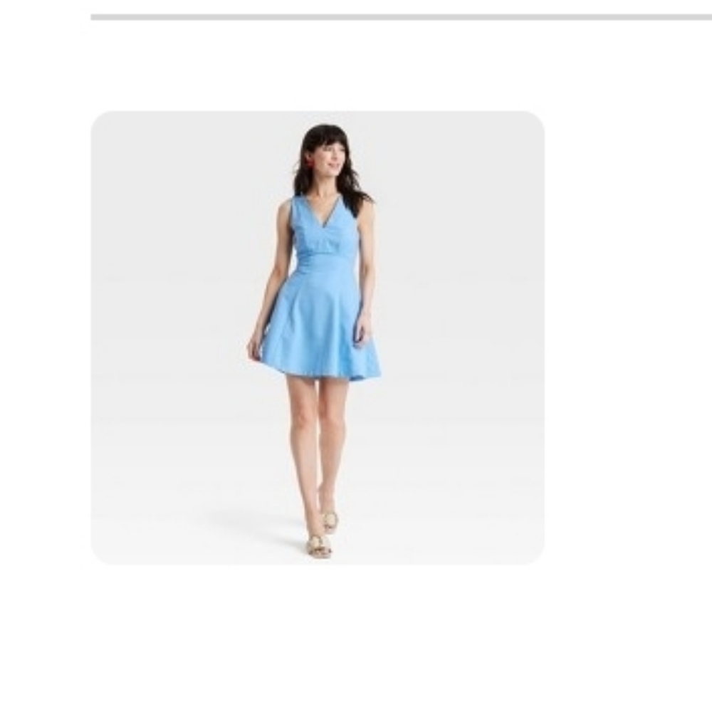 a new day Light Blue Fit & Flare V-Neck Mini Dress